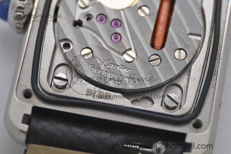 Tank Must Large SS K11F 1:1 Best Edition White Dial Diamonds Bezel on Croc Leather Strap Ronda Quartz