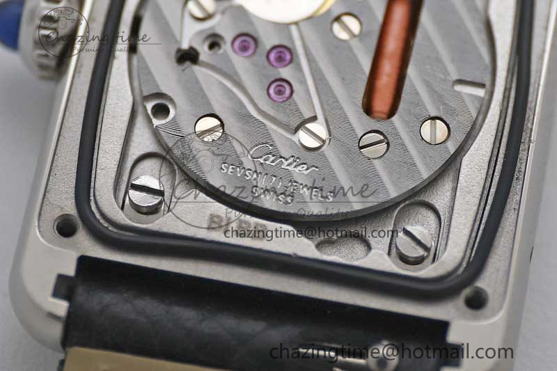 Tank Must Large SS K11F 1:1 Best Edition White Dial Diamonds Bezel on Croc Leather Strap Ronda Quartz