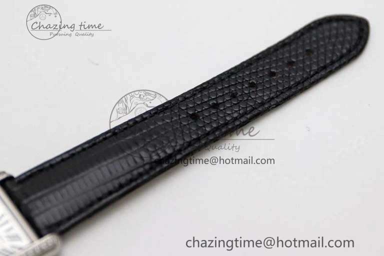 Tank Must Large SS K11F 1:1 Best Edition White Dial Diamonds Bezel on Croc Leather Strap Ronda Quartz