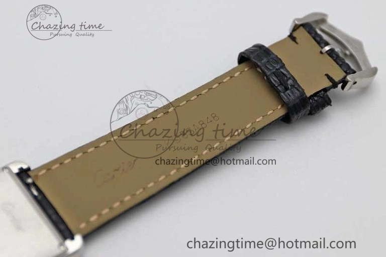 Tank Must Large SS K11F 1:1 Best Edition White Dial Diamonds Bezel on Croc Leather Strap Ronda Quartz