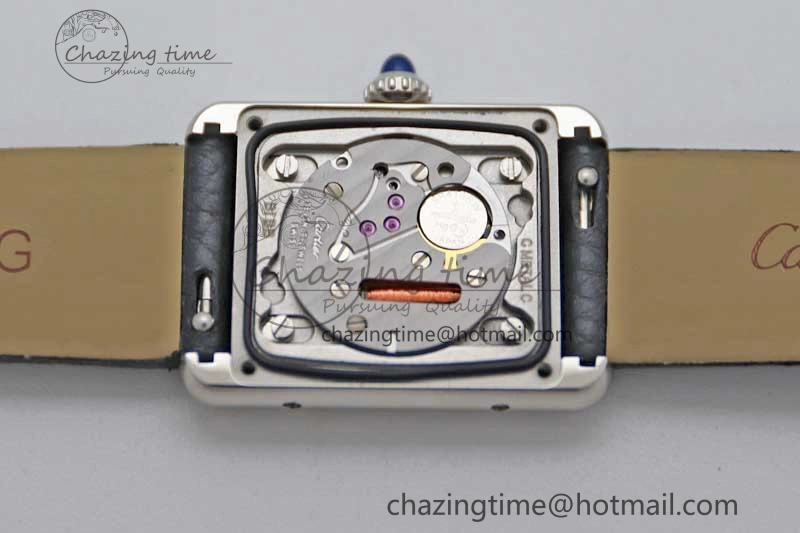 Tank Must Large SS K11F 1:1 Best Edition White Dial Diamonds Bezel on Satin Leather Strap Ronda Quartz