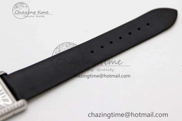 Tank Must Large SS K11F 1:1 Best Edition White Dial Diamonds Bezel on Satin Leather Strap Ronda Quartz