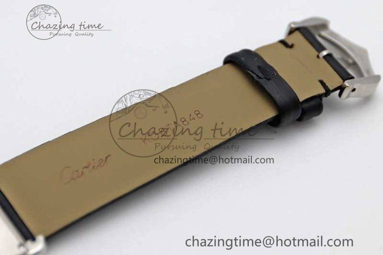 Tank Must Large SS K11F 1:1 Best Edition White Dial Diamonds Bezel on Satin Leather Strap Ronda Quartz