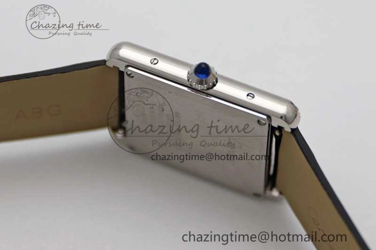 Tank Must Large SS K11F 1:1 Best Edition White Dial Diamonds Bezel on Satin Leather Strap Ronda Quartz