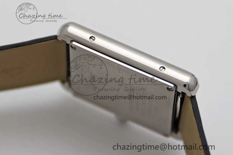 Tank Must Large SS K11F 1:1 Best Edition White Dial Diamonds Bezel on Satin Leather Strap Ronda Quartz