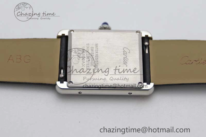 Tank Must Large SS K11F 1:1 Best Edition White Dial Diamonds Bezel on Satin Leather Strap Ronda Quartz