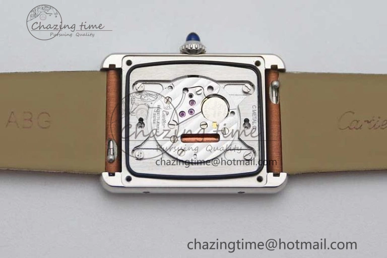 Tank Must Large SS K11F 1:1 Best Edition White Dial Diamonds Bezel on Satin Leather Strap Ronda Quartz