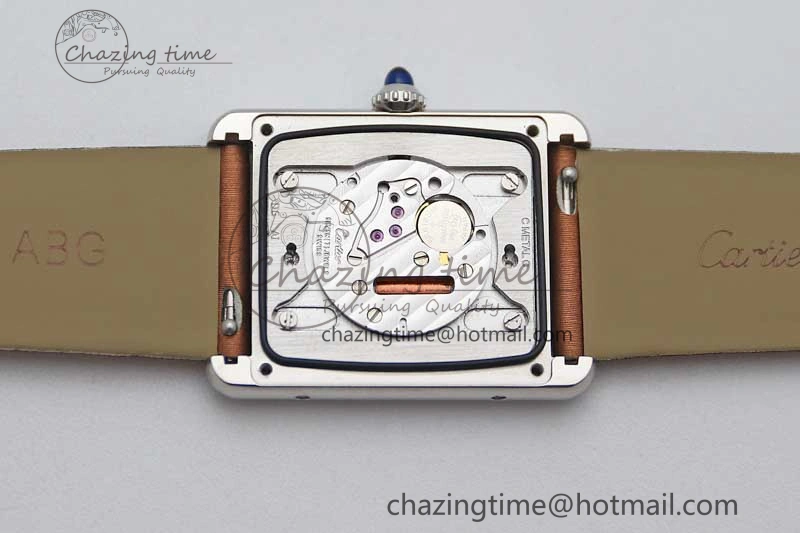 Tank Must Large SS K11F 1:1 Best Edition White Dial Diamonds Bezel on Satin Leather Strap Ronda Quartz