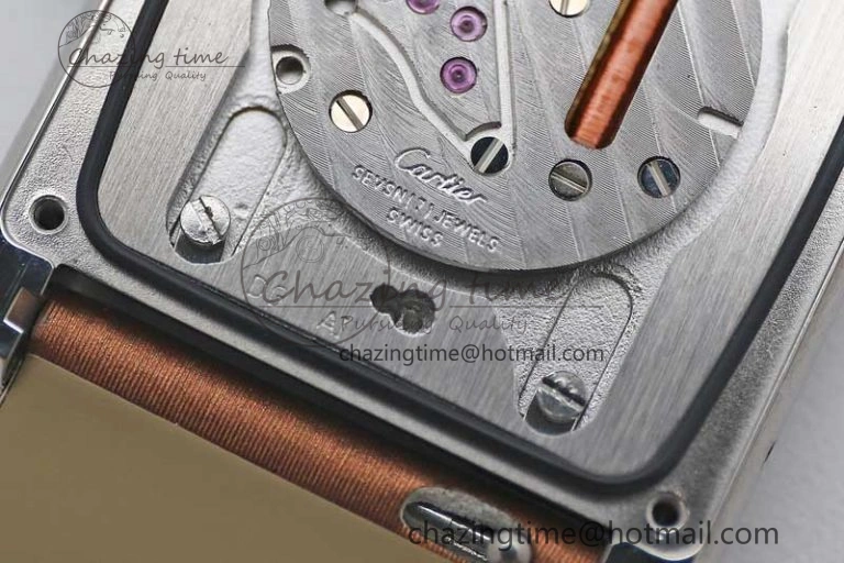 Tank Must Large SS K11F 1:1 Best Edition White Dial Diamonds Bezel on Satin Leather Strap Ronda Quartz
