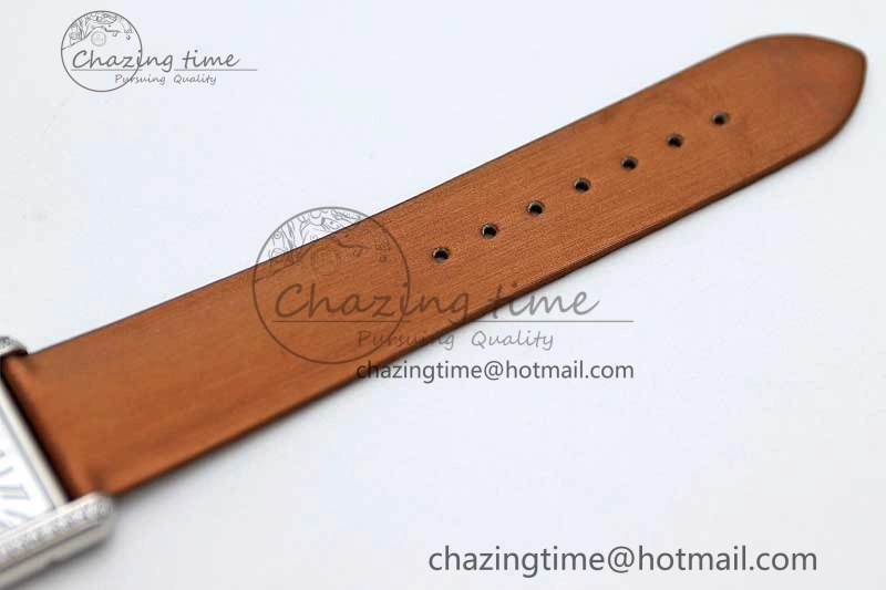 Tank Must Large SS K11F 1:1 Best Edition White Dial Diamonds Bezel on Satin Leather Strap Ronda Quartz