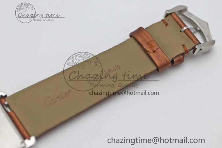 Tank Must Large SS K11F 1:1 Best Edition White Dial Diamonds Bezel on Satin Leather Strap Ronda Quartz
