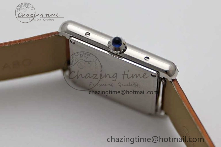 Tank Must Large SS K11F 1:1 Best Edition White Dial Diamonds Bezel on Satin Leather Strap Ronda Quartz