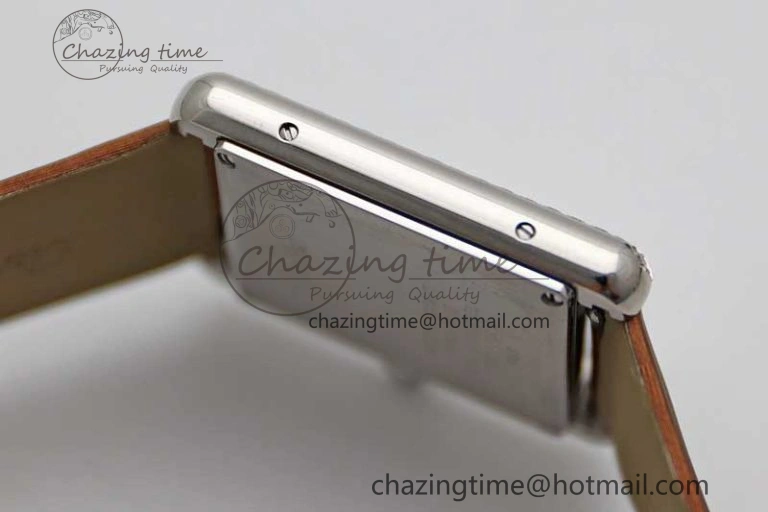 Tank Must Large SS K11F 1:1 Best Edition White Dial Diamonds Bezel on Satin Leather Strap Ronda Quartz
