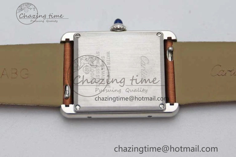 Tank Must Large SS K11F 1:1 Best Edition White Dial Diamonds Bezel on Satin Leather Strap Ronda Quartz