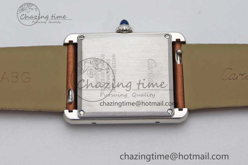Tank Must Large SS K11F 1:1 Best Edition White Dial Diamonds Bezel on Satin Leather Strap Ronda Quartz