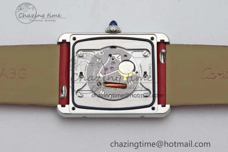 Tank Must Large SS K11F 1:1 Best Edition White Dial Diamonds Bezel on Satin Leather Strap Ronda Quartz