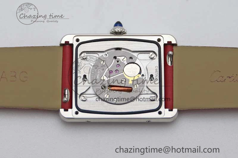 Tank Must Large SS K11F 1:1 Best Edition White Dial Diamonds Bezel on Satin Leather Strap Ronda Quartz