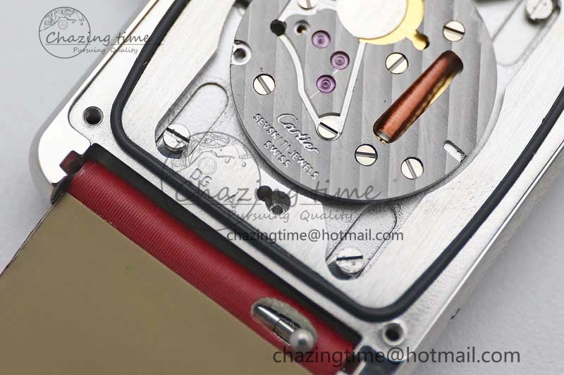 Tank Must Large SS K11F 1:1 Best Edition White Dial Diamonds Bezel on Satin Leather Strap Ronda Quartz