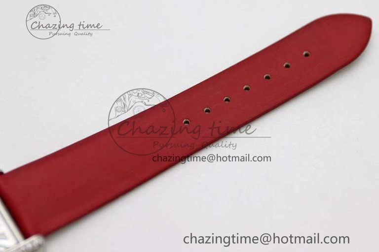 Tank Must Large SS K11F 1:1 Best Edition White Dial Diamonds Bezel on Satin Leather Strap Ronda Quartz