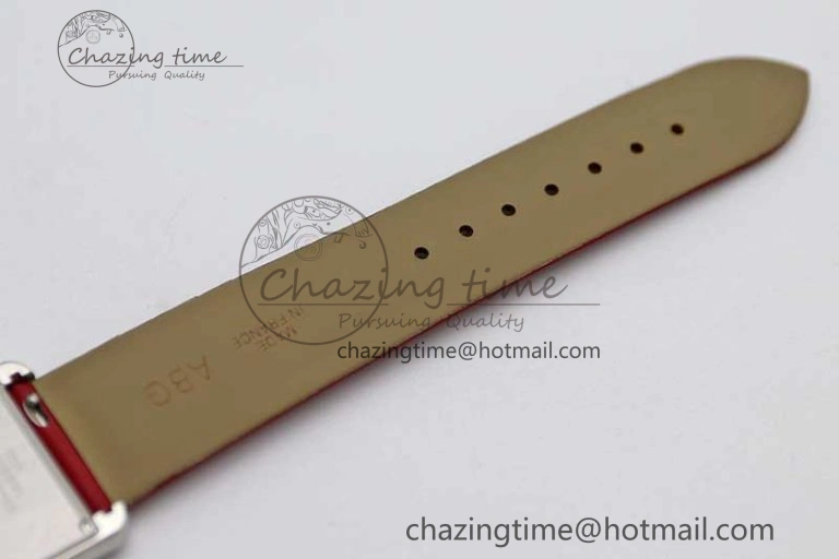 Tank Must Large SS K11F 1:1 Best Edition White Dial Diamonds Bezel on Satin Leather Strap Ronda Quartz