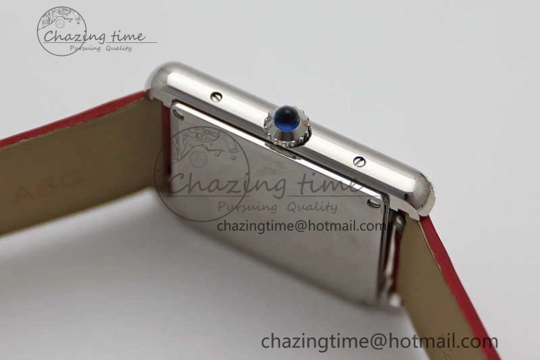Tank Must Large SS K11F 1:1 Best Edition White Dial Diamonds Bezel on Satin Leather Strap Ronda Quartz