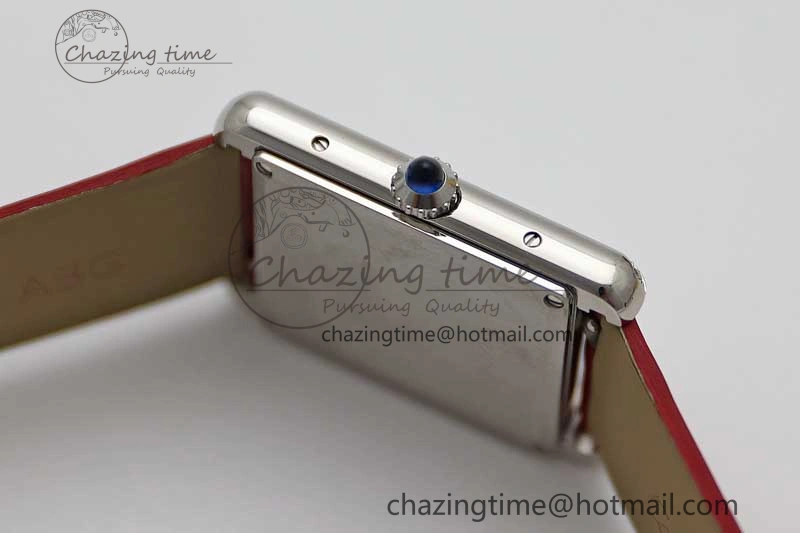 Tank Must Large SS K11F 1:1 Best Edition White Dial Diamonds Bezel on Satin Leather Strap Ronda Quartz
