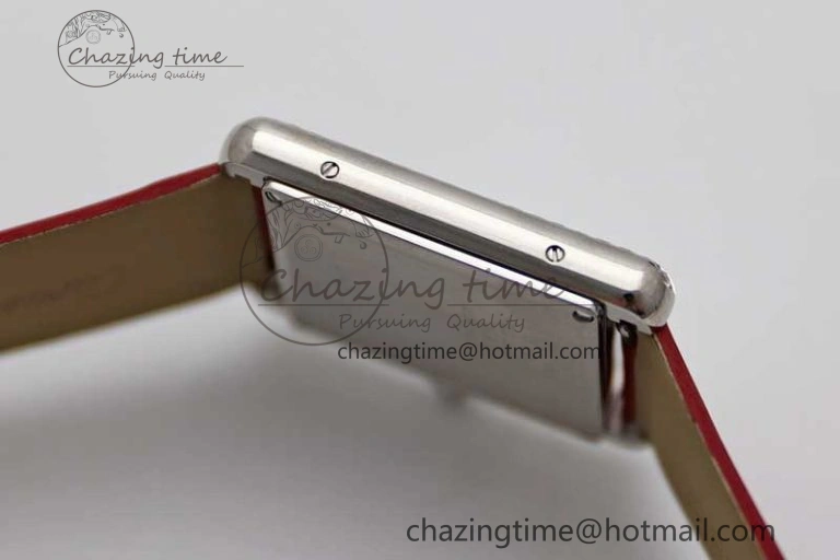 Tank Must Large SS K11F 1:1 Best Edition White Dial Diamonds Bezel on Satin Leather Strap Ronda Quartz