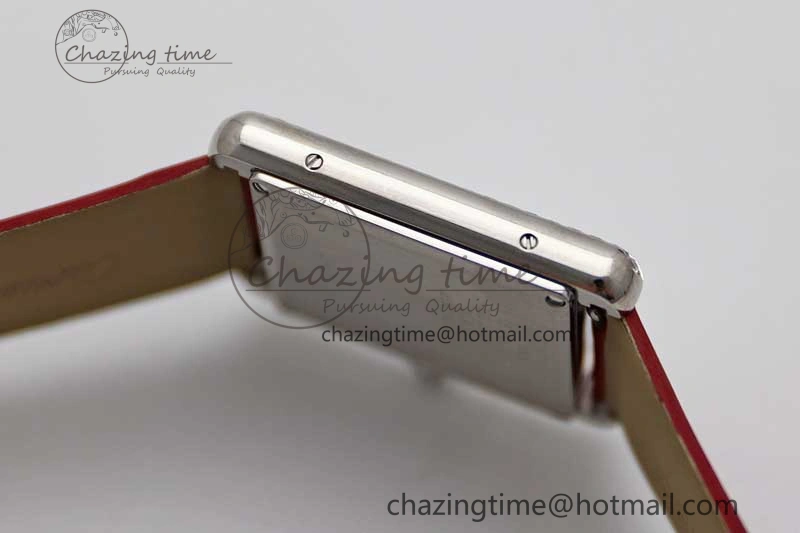 Tank Must Large SS K11F 1:1 Best Edition White Dial Diamonds Bezel on Satin Leather Strap Ronda Quartz