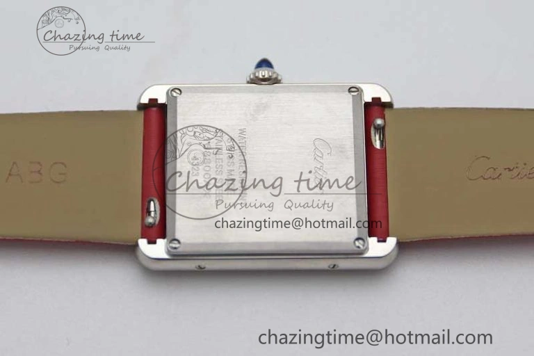Tank Must Large SS K11F 1:1 Best Edition White Dial Diamonds Bezel on Satin Leather Strap Ronda Quartz