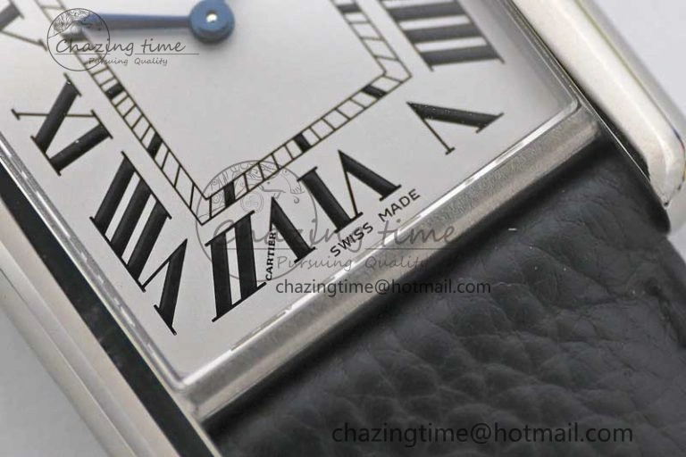 Tank Must Large SS K11F 1:1 Best Edition White Dial on Black Leather Strap Ronda Quartz