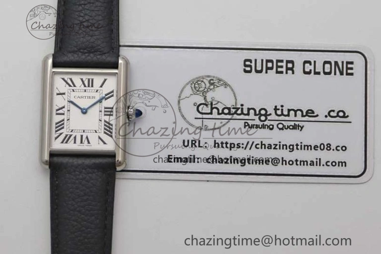Tank Must Large SS K11F 1:1 Best Edition White Dial on Black Leather Strap Ronda Quartz