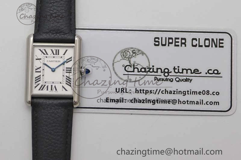 Tank Must Large SS K11F 1:1 Best Edition White Dial on Black Leather Strap Ronda Quartz