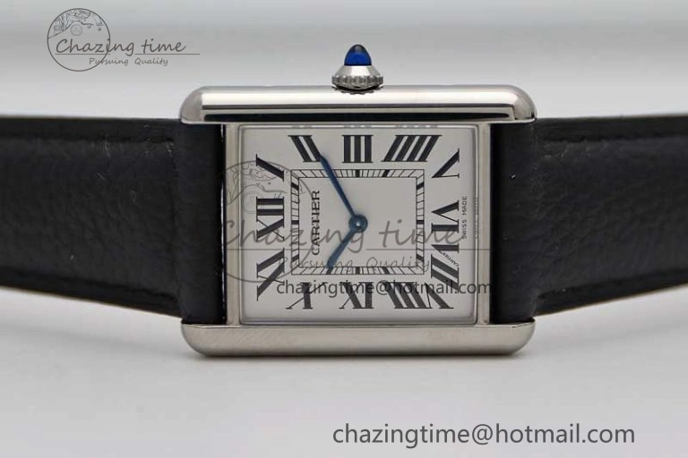 Tank Must Large SS K11F 1:1 Best Edition White Dial on Black Leather Strap Ronda Quartz