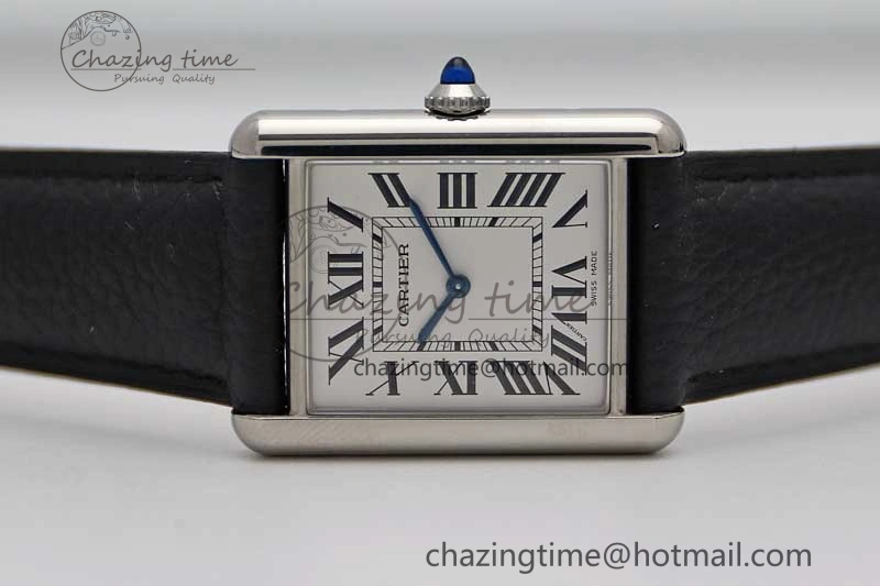 Tank Must Large SS K11F 1:1 Best Edition White Dial on Black Leather Strap Ronda Quartz