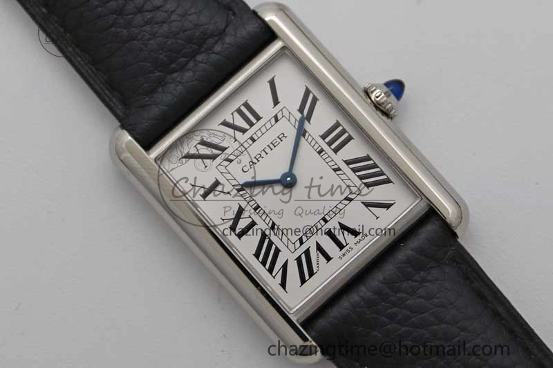 Tank Must Large SS K11F 1:1 Best Edition White Dial on Black Leather Strap Ronda Quartz