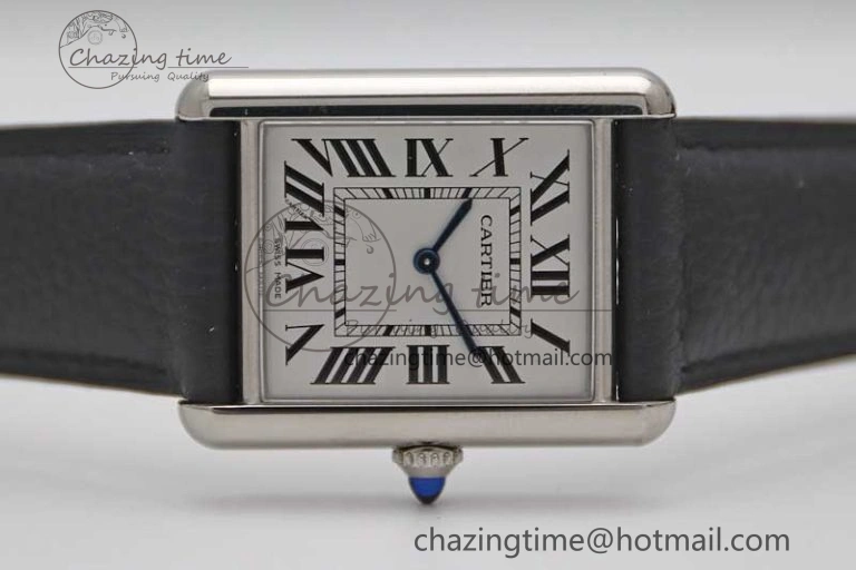 Tank Must Large SS K11F 1:1 Best Edition White Dial on Black Leather Strap Ronda Quartz
