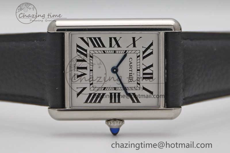 Tank Must Large SS K11F 1:1 Best Edition White Dial on Black Leather Strap Ronda Quartz