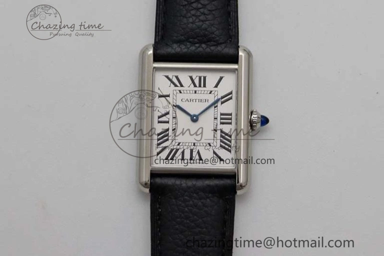 Tank Must Large SS K11F 1:1 Best Edition White Dial on Black Leather Strap Ronda Quartz