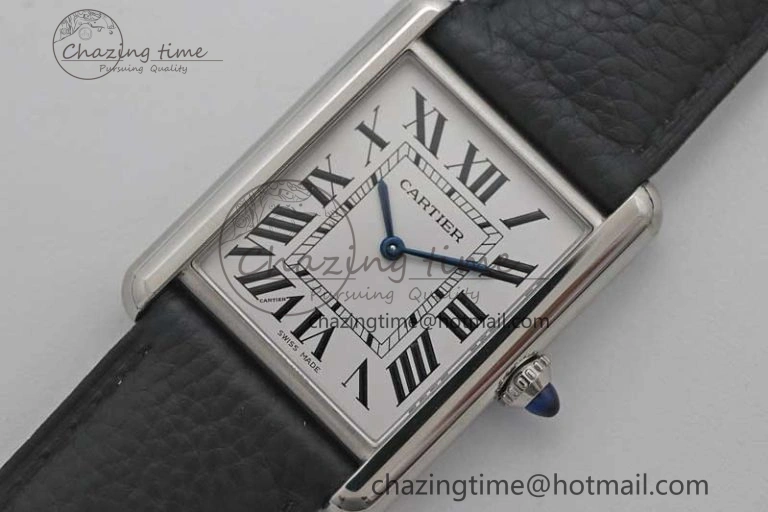 Tank Must Large SS K11F 1:1 Best Edition White Dial on Black Leather Strap Ronda Quartz