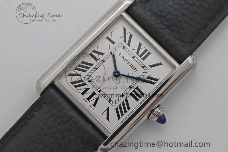 Tank Must Large SS K11F 1:1 Best Edition White Dial on Black Leather Strap Ronda Quartz