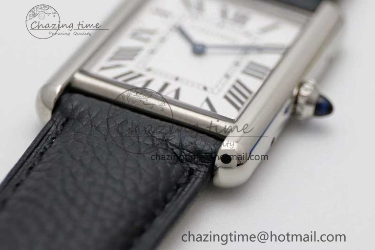 Tank Must Large SS K11F 1:1 Best Edition White Dial on Black Leather Strap Ronda Quartz
