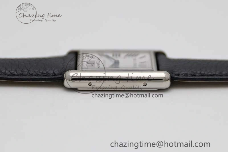 Tank Must Large SS K11F 1:1 Best Edition White Dial on Black Leather Strap Ronda Quartz