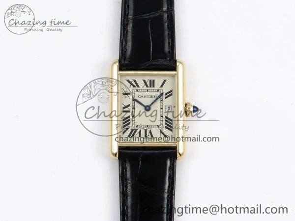 Tank Must Large YG 33.7mm DRF 1:1 Best Edition YG Dial on Black Leather Strap Swiss Quartz