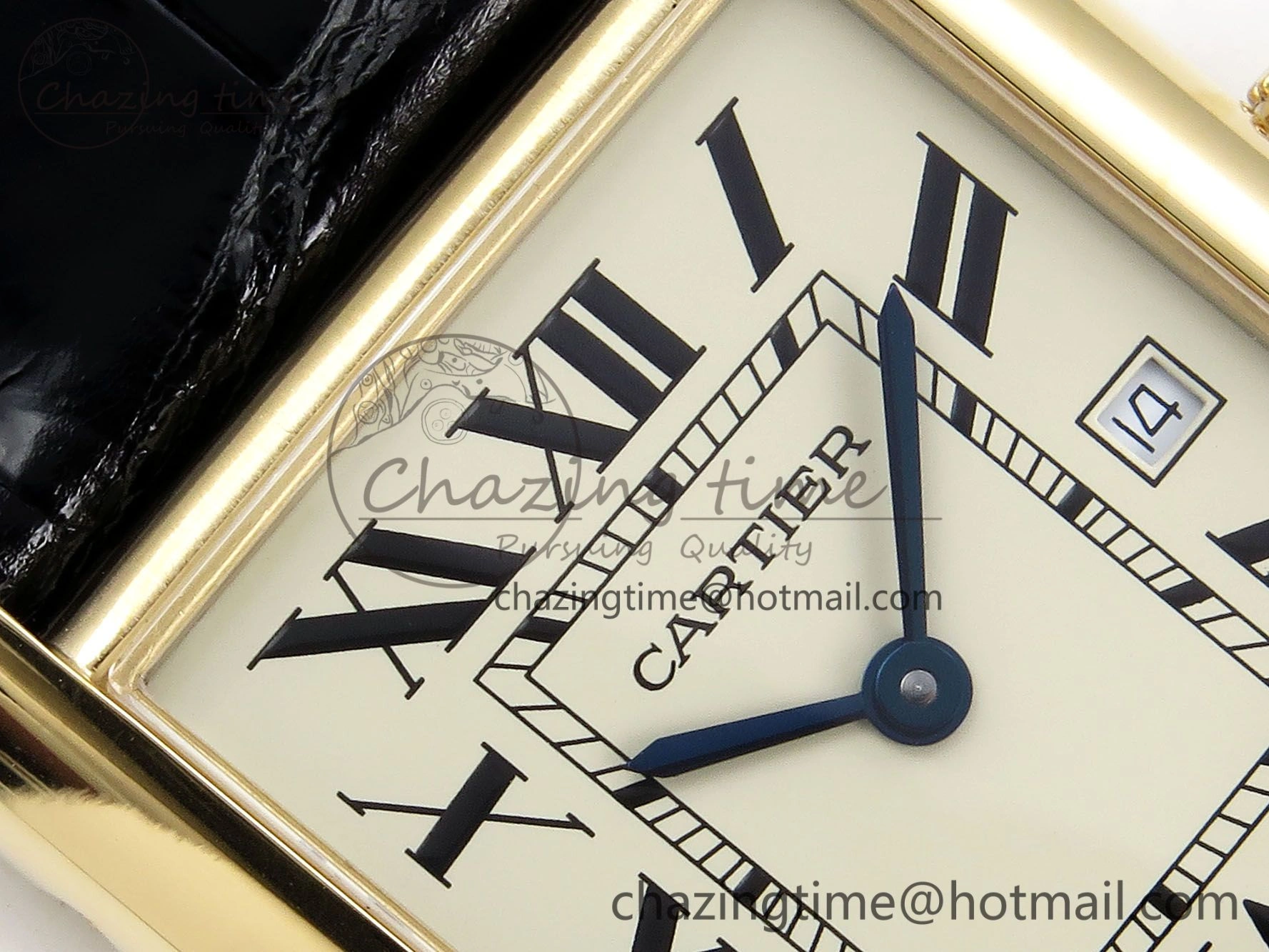 Tank Must Large YG 33.7mm DRF 1:1 Best Edition YG Dial on Black Leather Strap Swiss Quartz