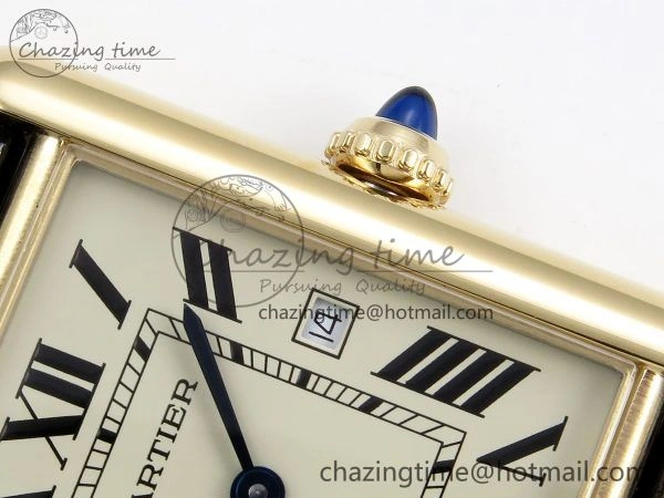 Tank Must Large YG 33.7mm DRF 1:1 Best Edition YG Dial on Black Leather Strap Swiss Quartz