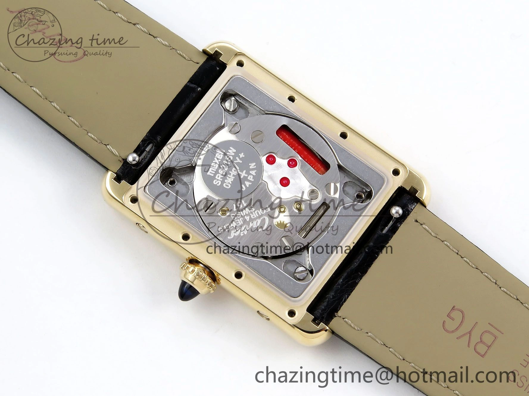 Tank Must Large YG 33.7mm DRF 1:1 Best Edition YG Dial on Black Leather Strap Swiss Quartz