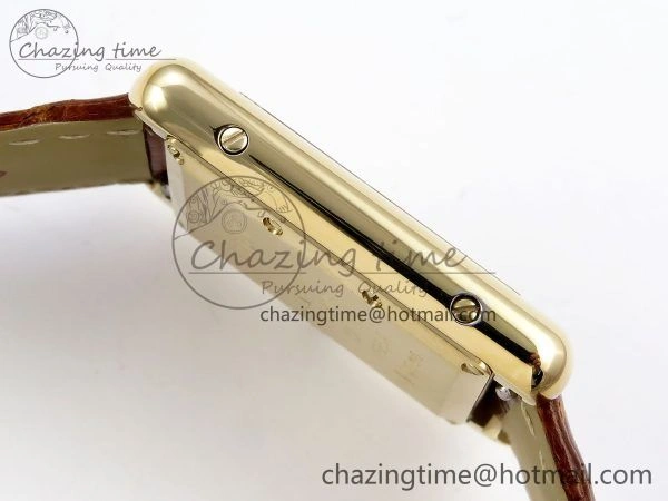 Tank Must Large YG 33.7mm DRF 1:1 Best Edition YG Dial on Brown Leather Strap Swiss Quartz