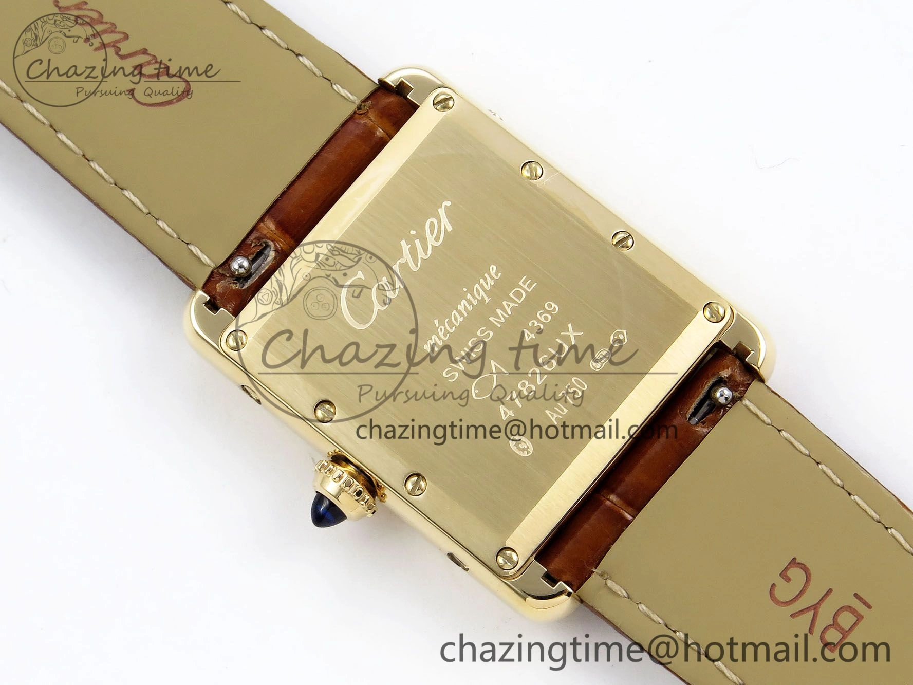 Tank Must Large YG 33.7mm DRF 1:1 Best Edition YG Dial on Brown Leather Strap Swiss Quartz