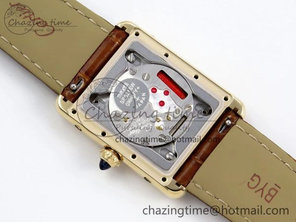 Tank Must Large YG 33.7mm DRF 1:1 Best Edition YG Dial on Brown Leather Strap Swiss Quartz