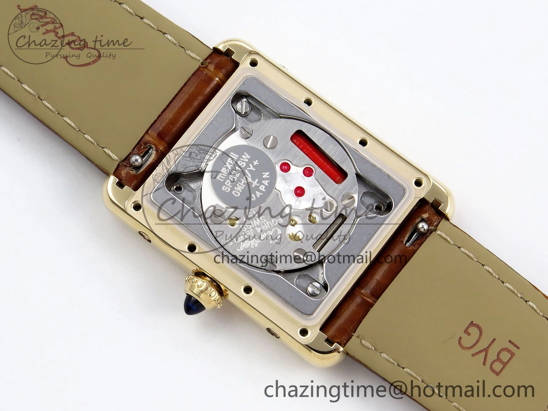 Tank Must Large YG 33.7mm DRF 1:1 Best Edition YG Dial on Brown Leather Strap Swiss Quartz